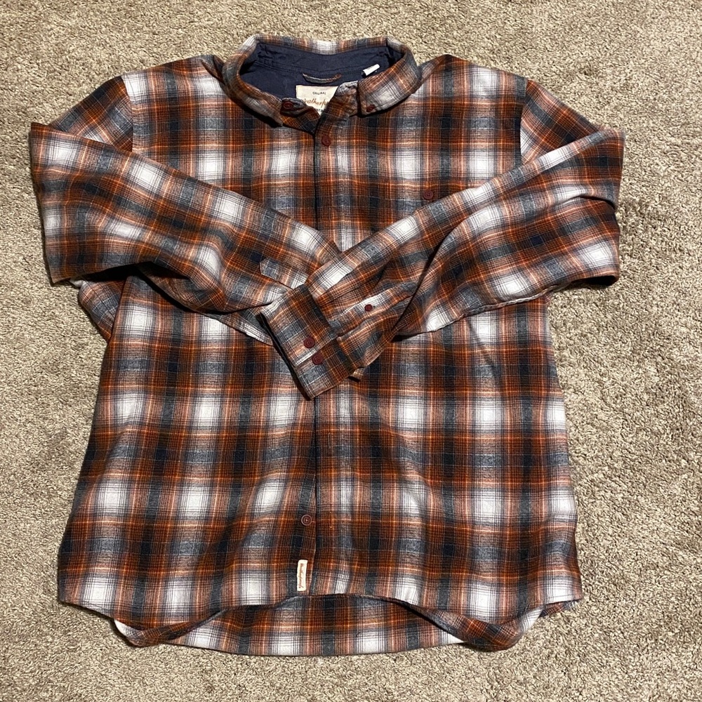 Weatherproof Brown and Blue Plaid Button-Down Flannel Shirt